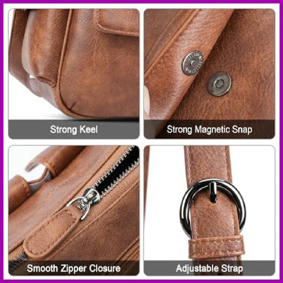 Vegan Leather Shoulder Bag, Multi-Pocket Crossbody, 11.2x7.8x3.7 - Picture 6 of 7